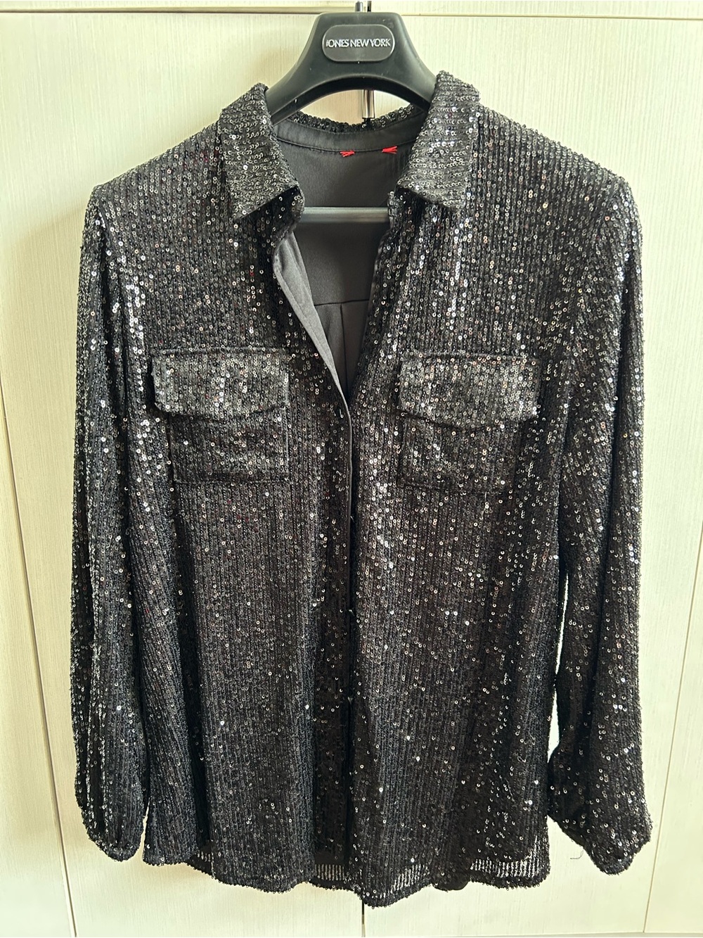 Guess? Black Sequin Long-Sleeve Shirt Jacket